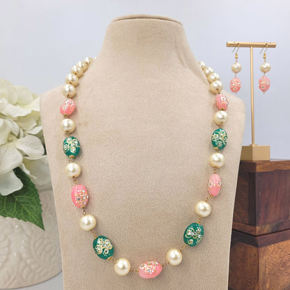 GREEN PINK PHULWARI NECKLACE SET