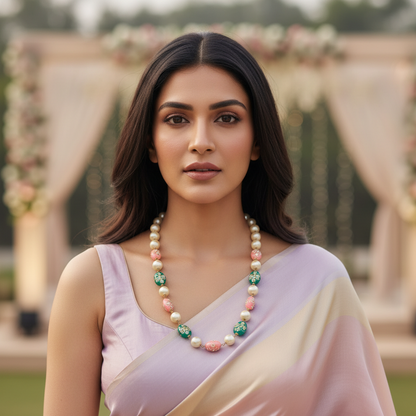 GREEN PINK PHULWARI NECKLACE SET