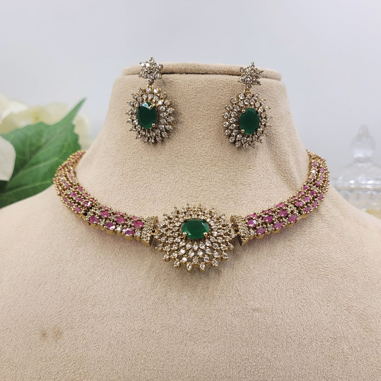 PINK GREEN SUVARNA NECKLACE SET