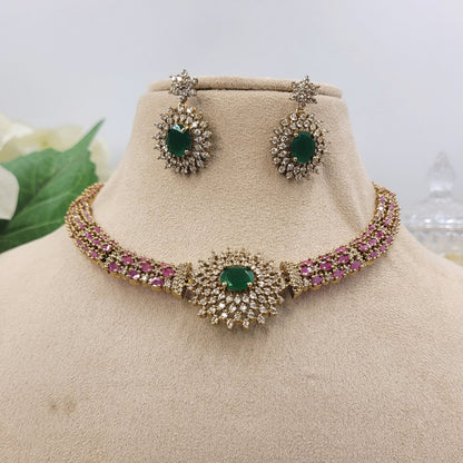 PINK GREEN SUVARNA NECKLACE SET