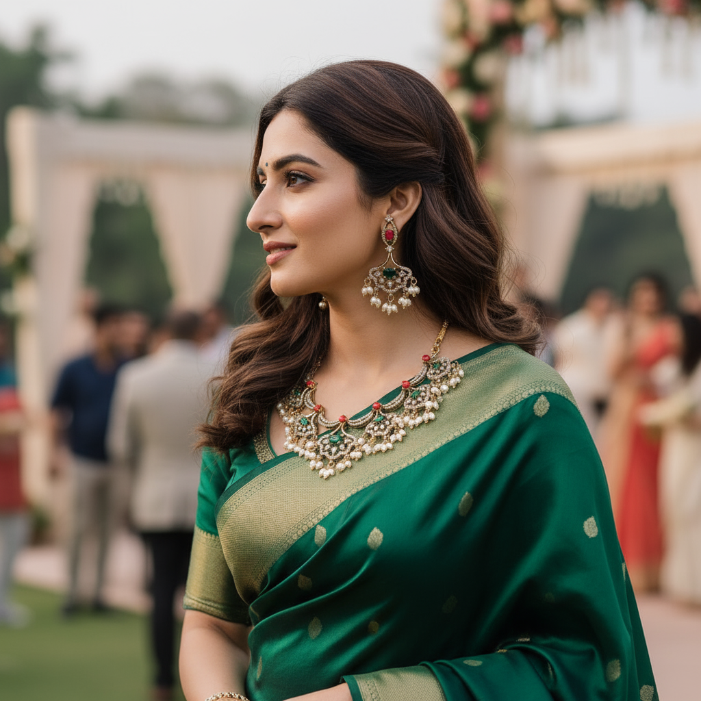 GREEN ORANGE LAKSHMI NECKLACE SET