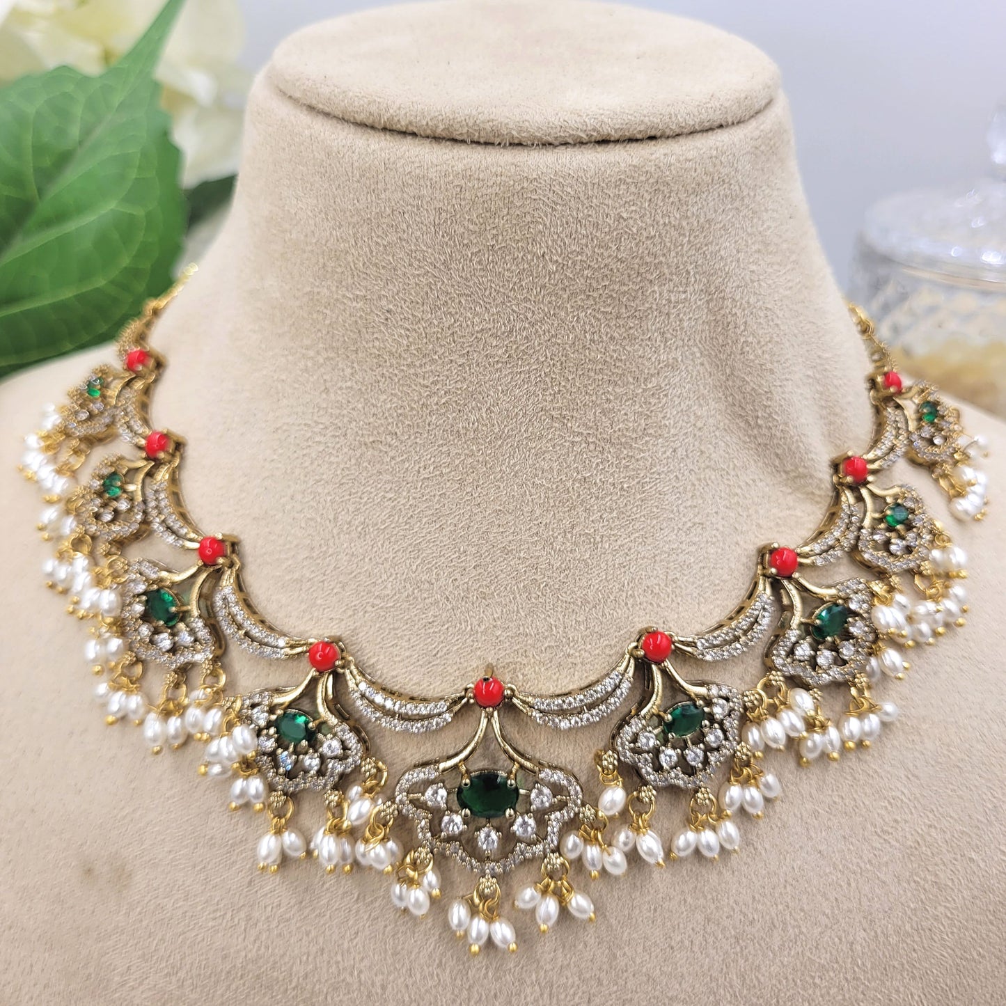 GREEN ORANGE LAKSHMI NECKLACE SET