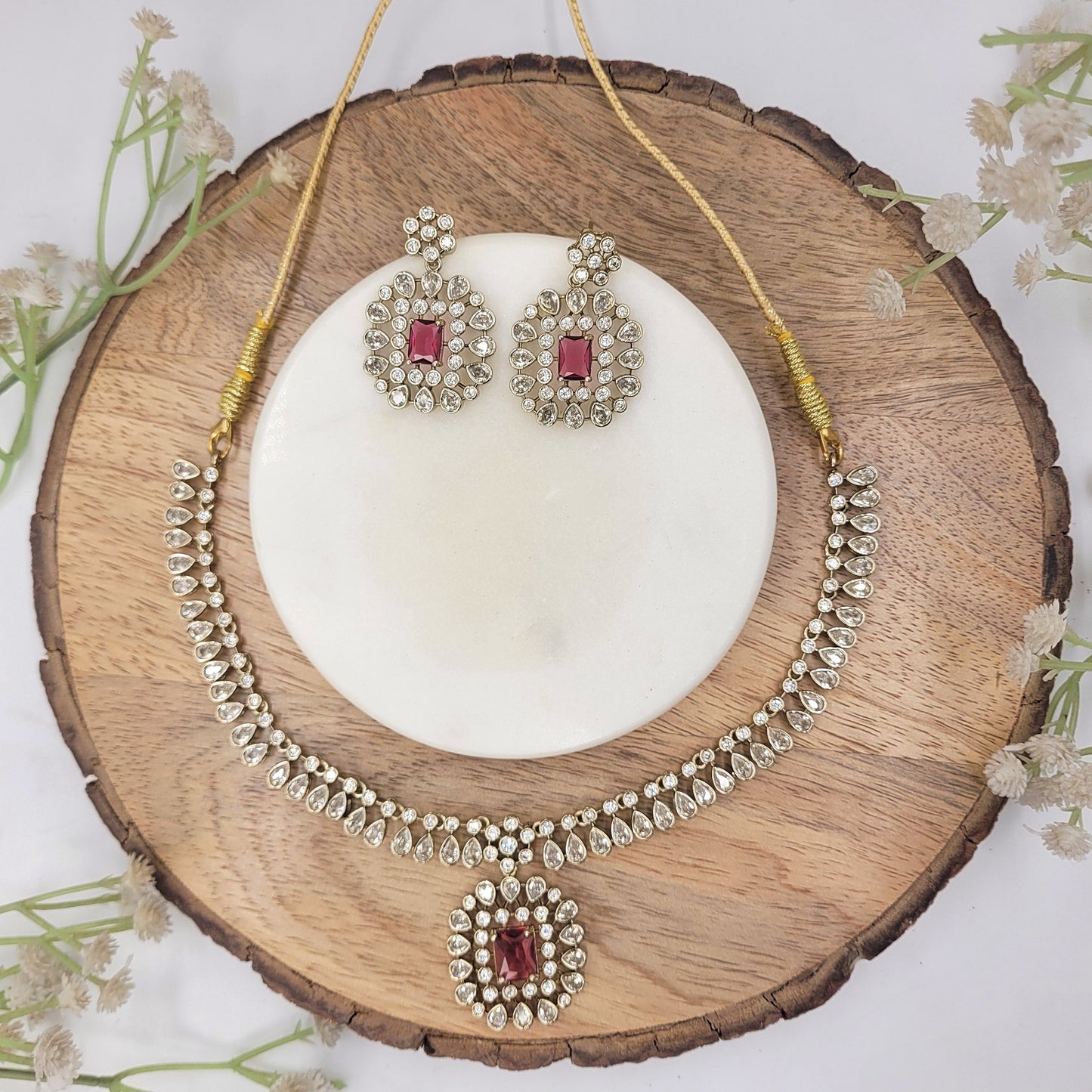 PINK  TITHI NECKLACE SET