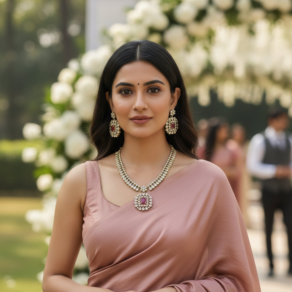 PINK  TITHI NECKLACE SET