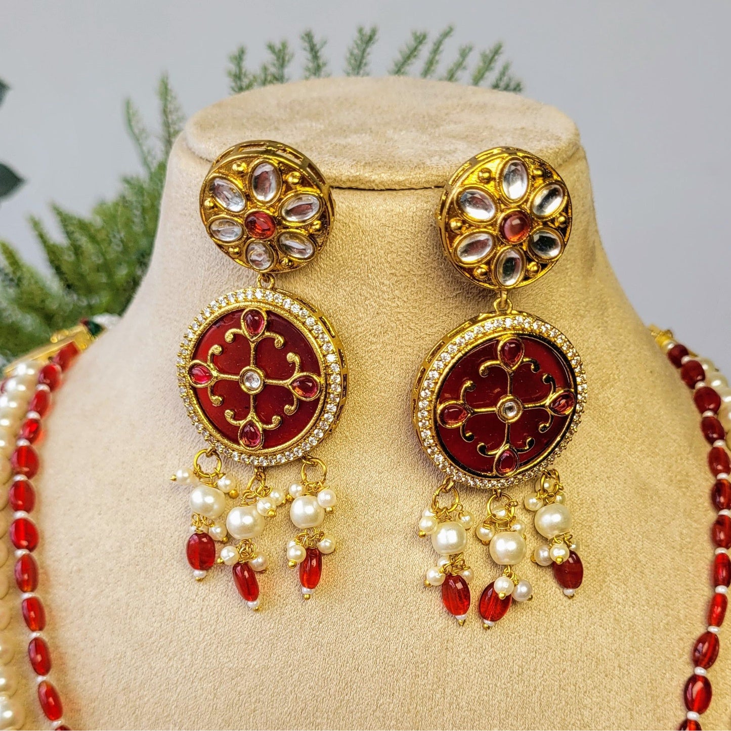 RED RANGOLI NECKLACE SET