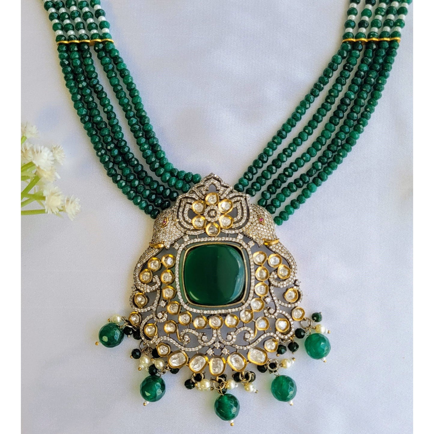 GREEN TANISHKA VICTORIAN NECKLACE SET